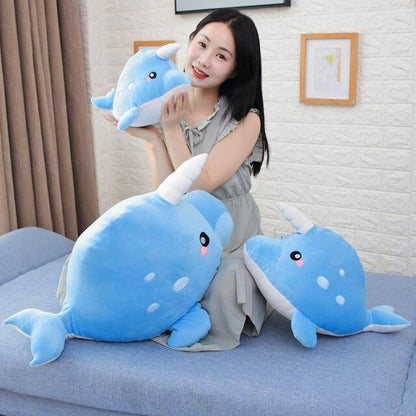 Giant narwhal and his friends, stuffed sea animals