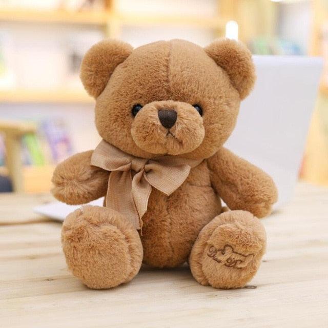 Adorable Brown and White Teddy Bear Plush Toy with Bows