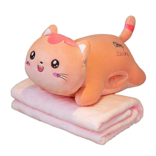 Jouet peluche chat mignon, 3 en 1 oreiller avec couverture animal de jouet
