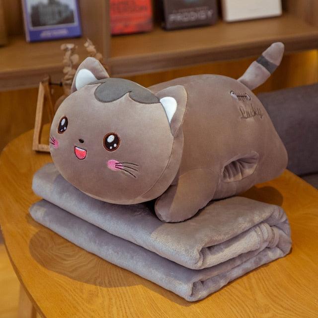 Cute cat plush toy, 3 in 1 pillow with blanket animal toy