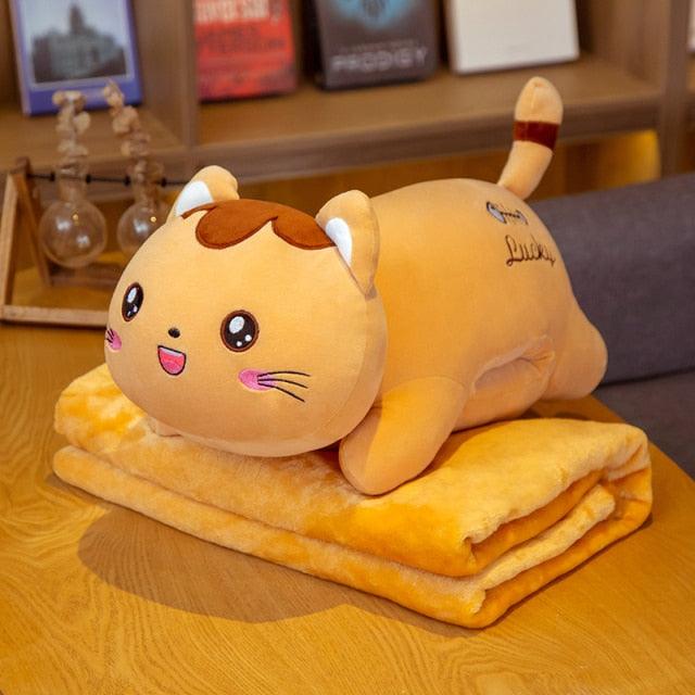 Cute cat plush toy, 3 in 1 pillow with blanket animal toy