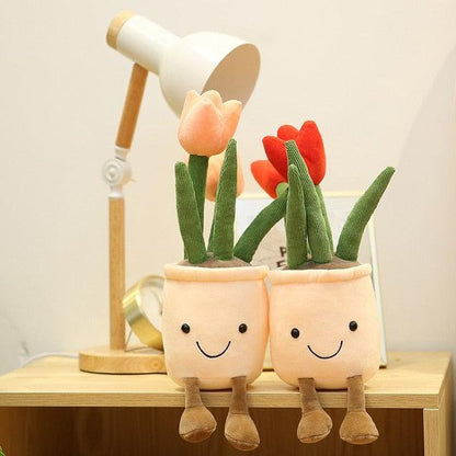 14" Simulation de fleurs de tulipes, Plantes en pot créatives Jouets en peluche