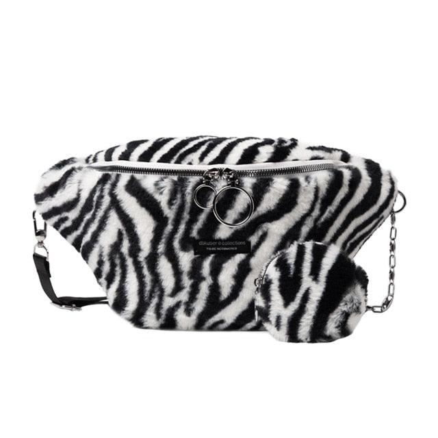 Animal Chain Printed Phone Pouch and Plush Waist Belt for Women