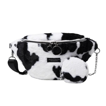 Pochette de téléphone imprimée d'une chaîne d'animaux et ceinture de taille en peluche pour femme