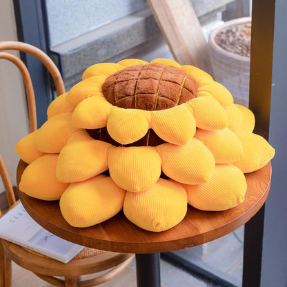 Magnifique coussin de siège en peluche en forme de tournesol