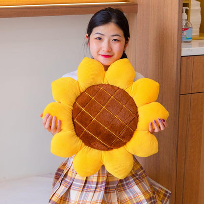 Magnifique coussin de siège en peluche en forme de tournesol