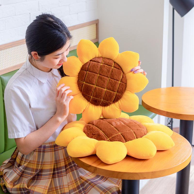 Magnifique coussin de siège en peluche en forme de tournesol