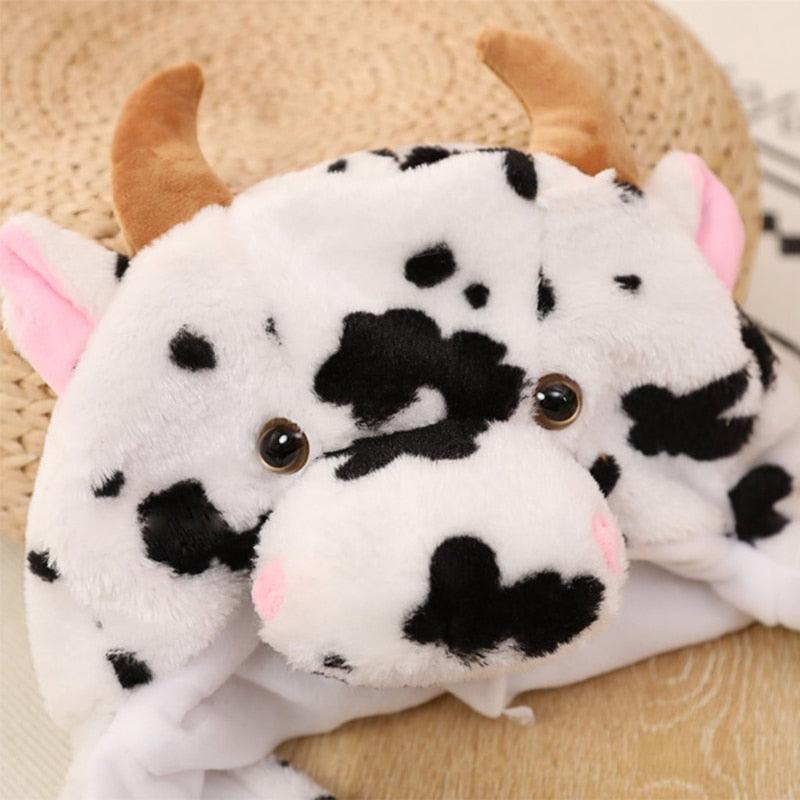 Cow Plush Hat with Movable Ears Winter Plush Ear Cap