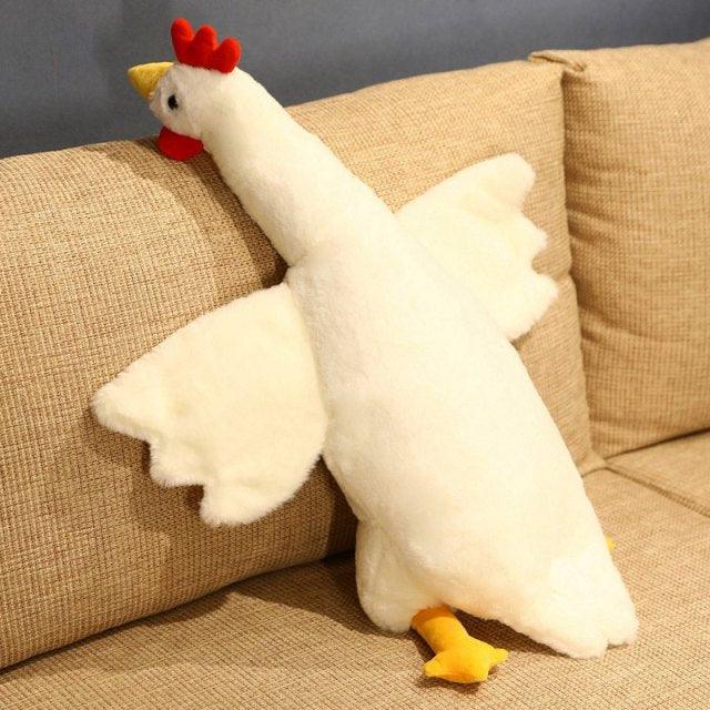 Giant yellow and white chicken plush toy, perfect as a body pillow