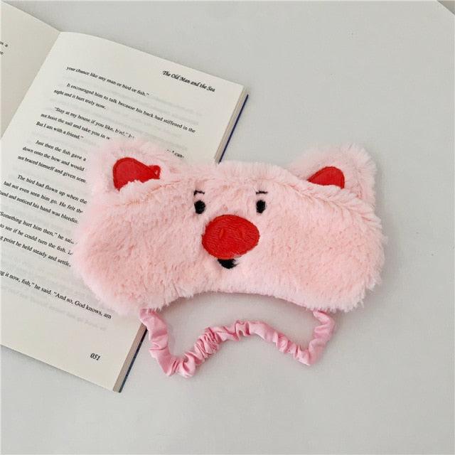 Pink pig plush sleep mask