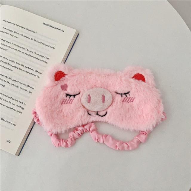 Masque de sommeil en peluche cochon rose