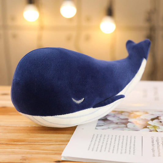 Jouet en peluche animal de simulation de baleine bleu foncé, peluche animale câline et ultra douce