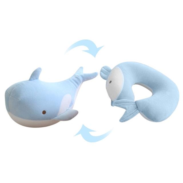 Oreiller de voyage réversible en peluche baleine