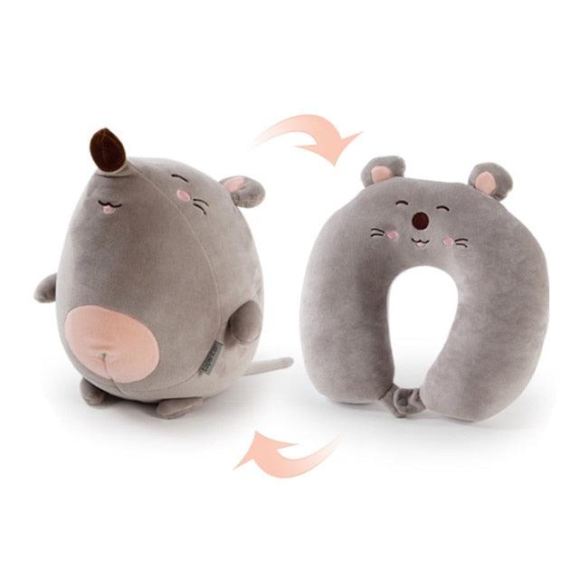 Oreiller de voyage réversible en peluche souris