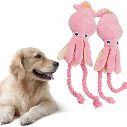 Jouet à mâcher pour chien en forme de calamar rose