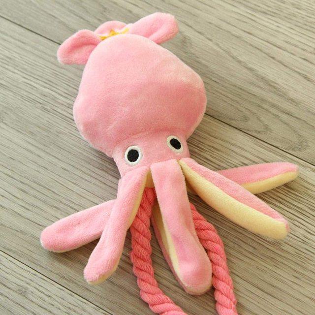 Jouet à mâcher pour chien en forme de calamar rose