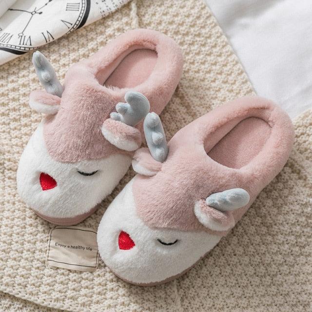 Plush reindeer slippers