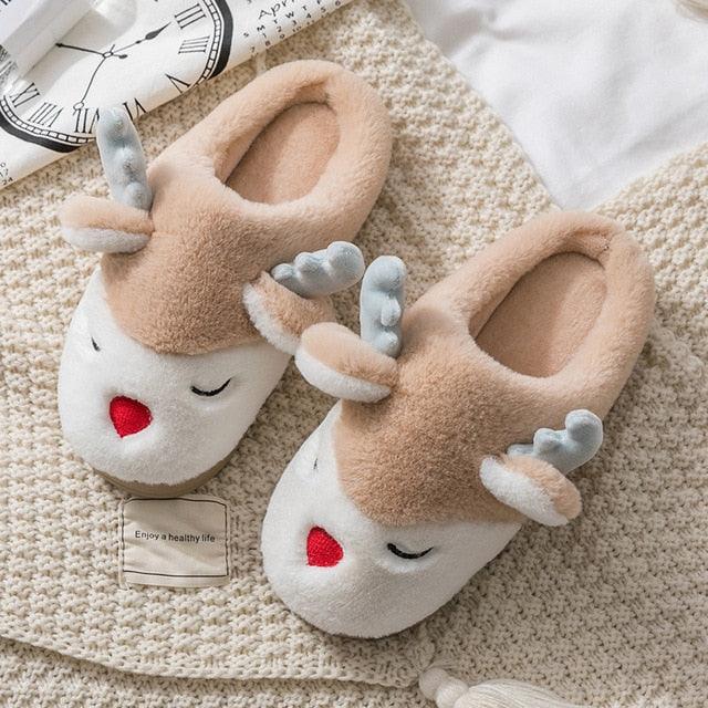 Plush reindeer slippers