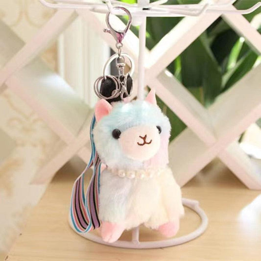 Porte-clés en peluche Kawaii Alpaca coloré