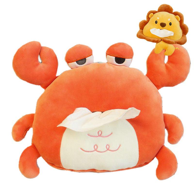 Couvre-mouchoirs en peluche crabe et lion