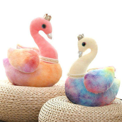 Poupée en peluche cygne arc-en-ciel rose