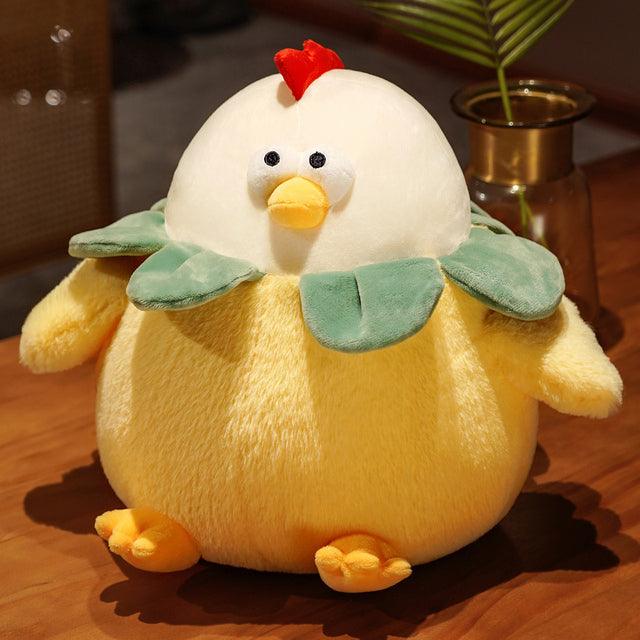 Plush pillow in the shape of a big-eyed chicken