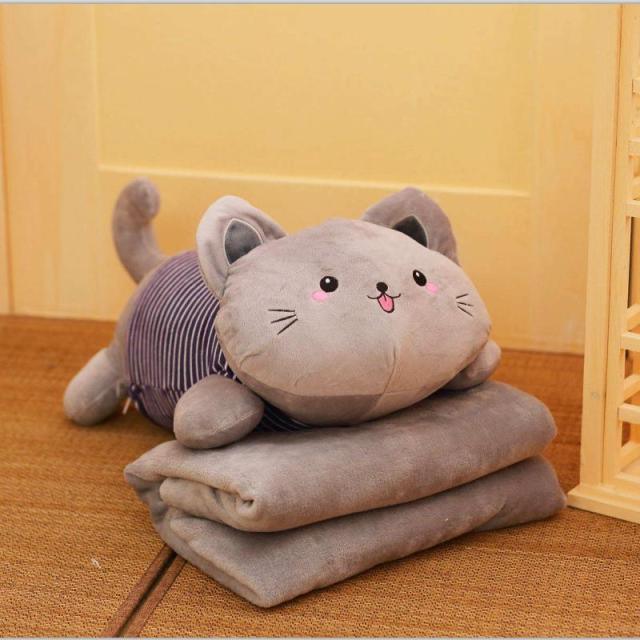 Plush cat pillow with cover